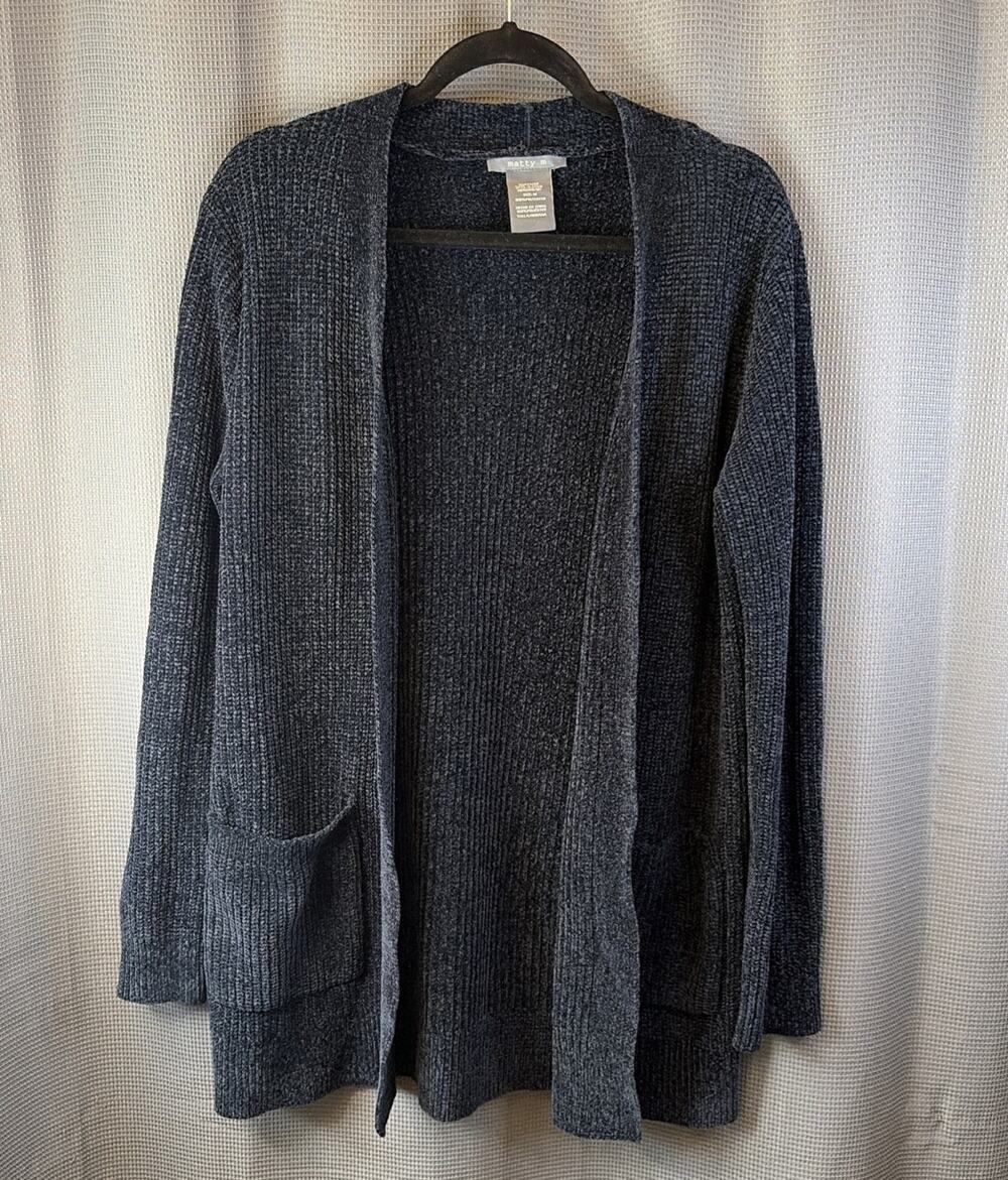 Matty M Women's Chenille Long Cardigan with Pockets Navy Size Medium M